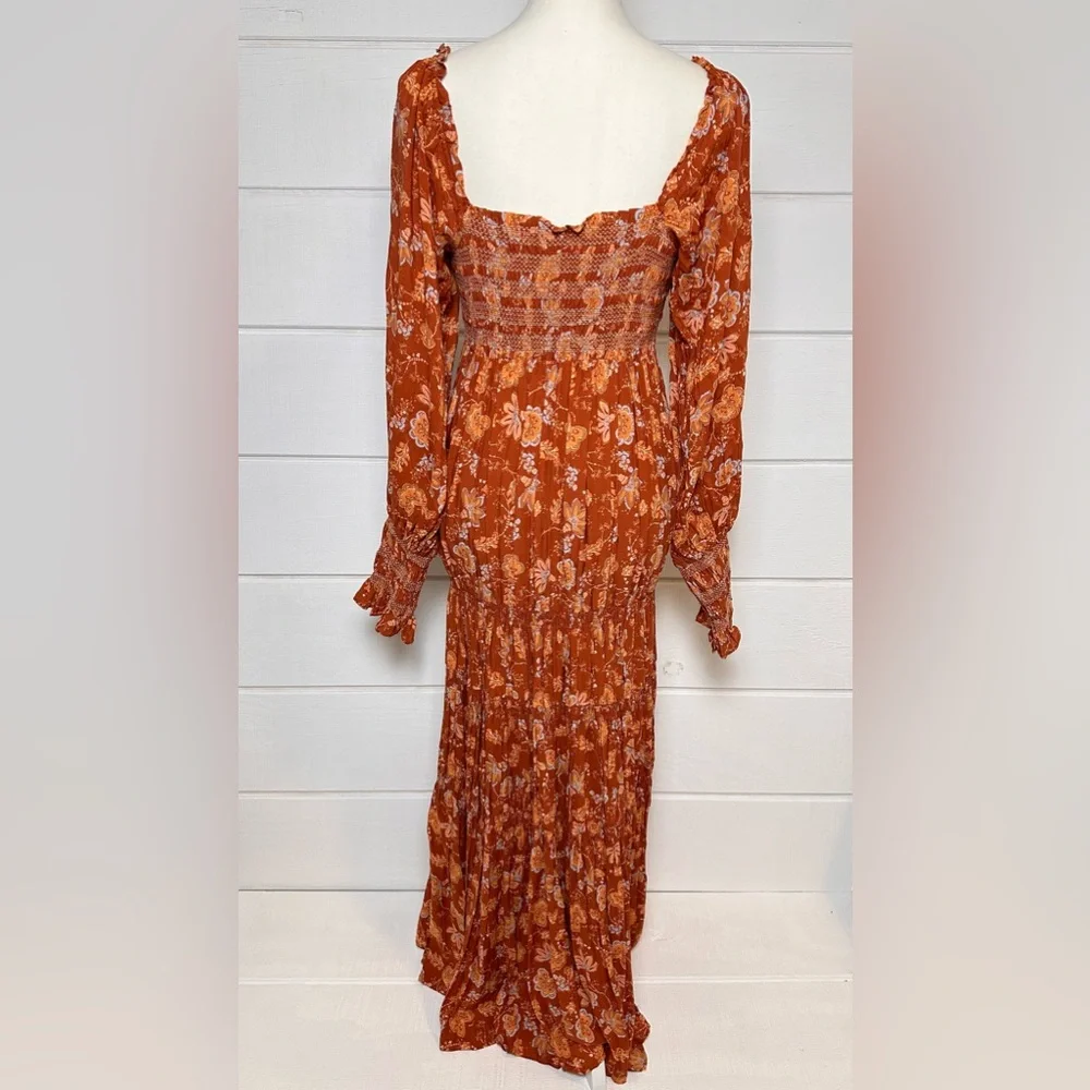 Free People NWT Sweet Escape Long Sleeve Dress Smocked in Mocha Floral Sz Small - Picture 12 of 13